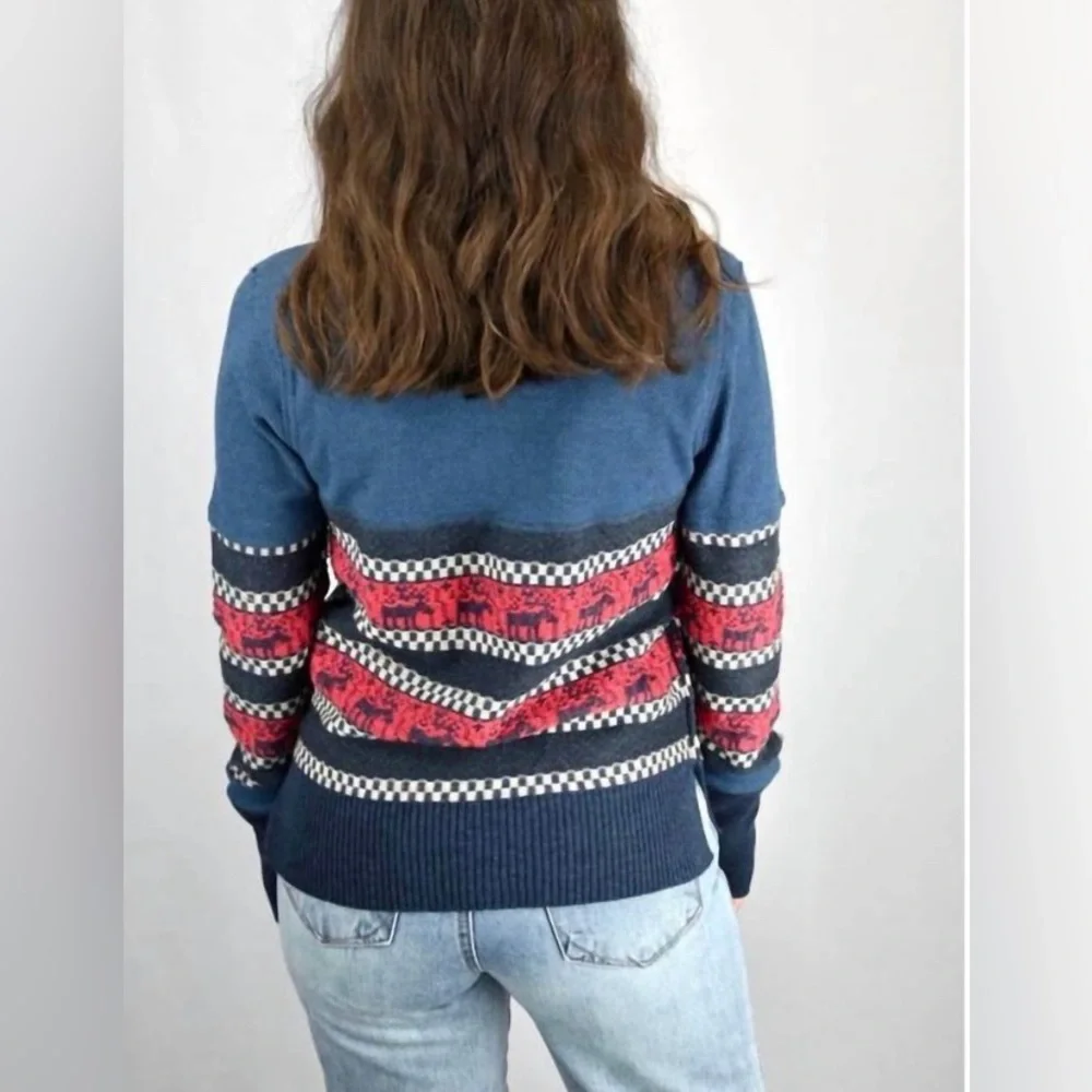 We The Free Navy Blue and Red Striped Scoop Neck Sweater